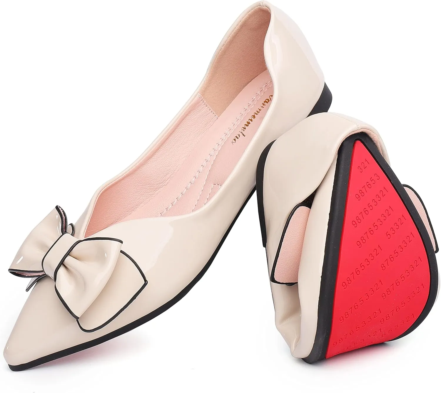 Flats Shoes Women Leather Comfortable Pointed Toe Dress Shoes Bow Memory Foam Insole Slip on Work Flats for Women