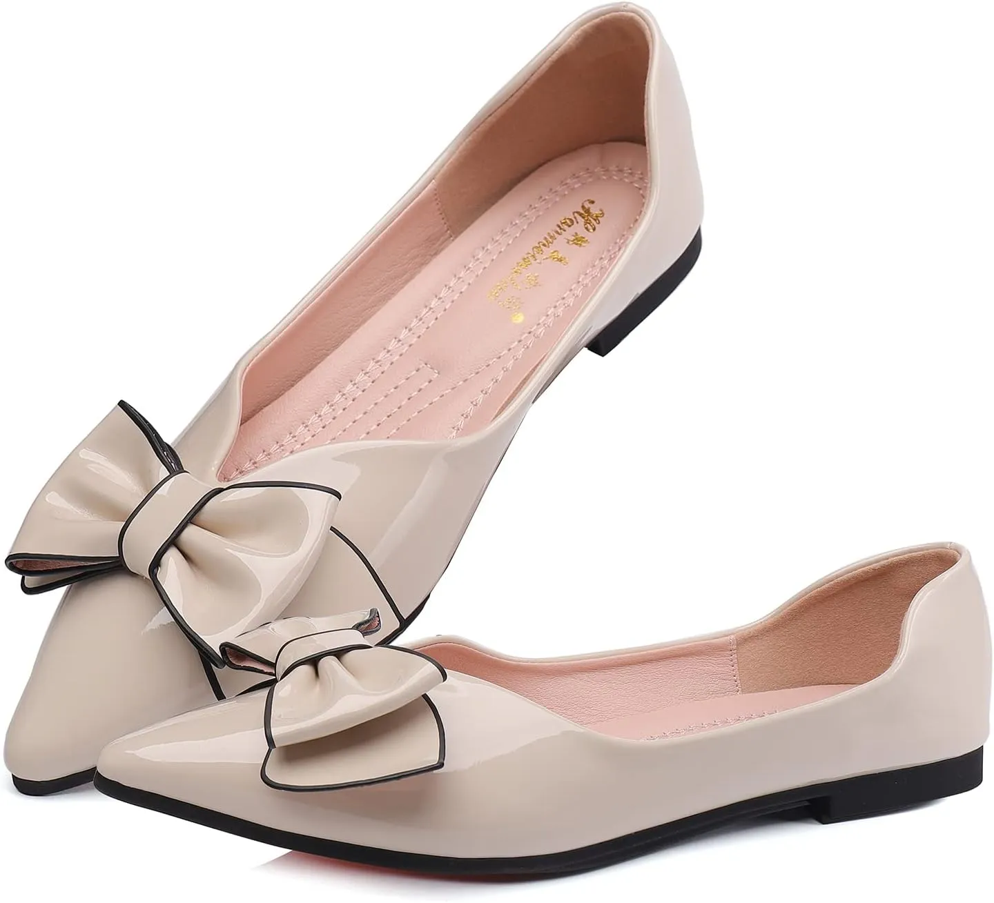 Flats Shoes Women Leather Comfortable Pointed Toe Dress Shoes Bow Memory Foam Insole Slip on Work Flats for Women