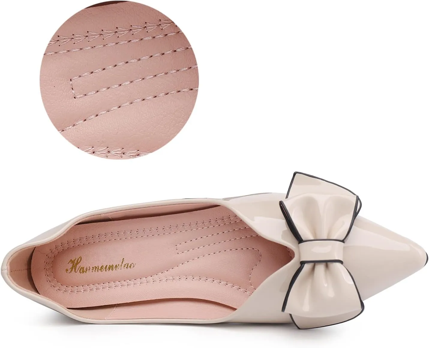 Flats Shoes Women Leather Comfortable Pointed Toe Dress Shoes Bow Memory Foam Insole Slip on Work Flats for Women