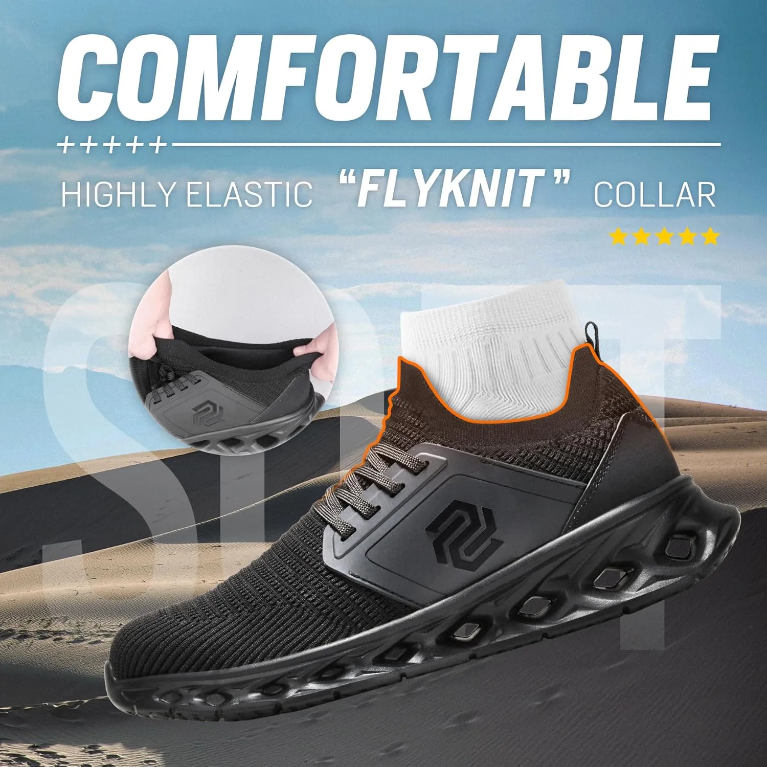 Furuian Steel Toe Shoes for Men Women Slip On Safety Shoes Comfortable Lightweight Sneakers Industry Work Shoes