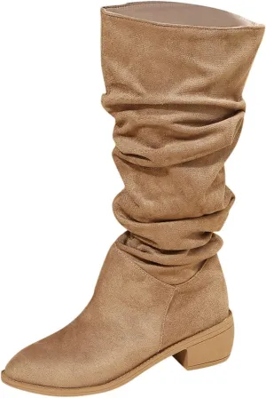 Gibobby Winter Boots for Women,Women's Knee Length Boots Retro Combat Knight Boots Closed Toe Motorcycle Low Heel Outdoor Waterproof Western Shoes