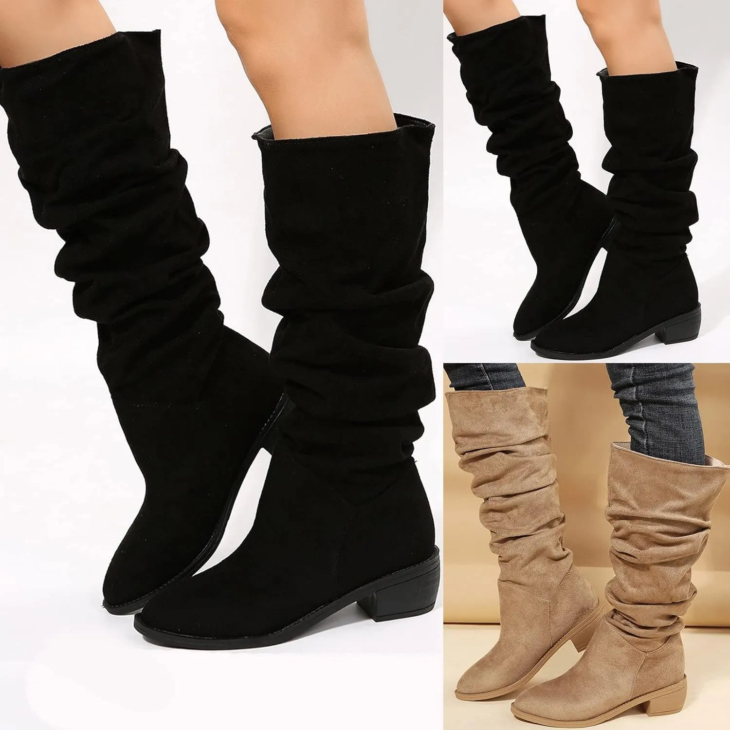 Gibobby Winter Boots for Women,Women's Knee Length Boots Retro Combat Knight Boots Closed Toe Motorcycle Low Heel Outdoor Waterproof Western Shoes