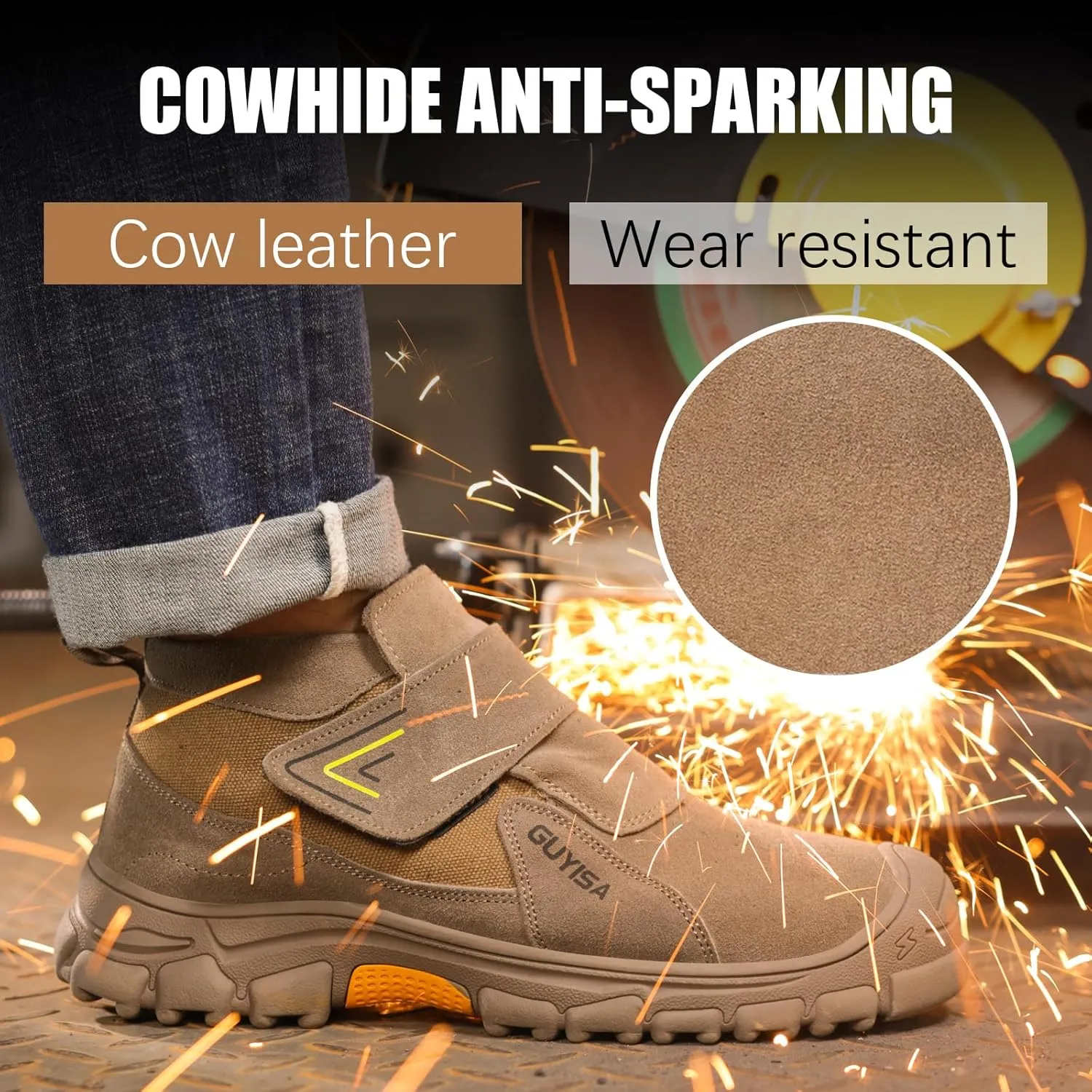 GLANOUDUN Welding Boots for Men Slip on Work Boots for Men Steel Toe Boot Comfortable Welder Boot Construction Safety Footwear Indestructible Men's Steel Toe Shoes