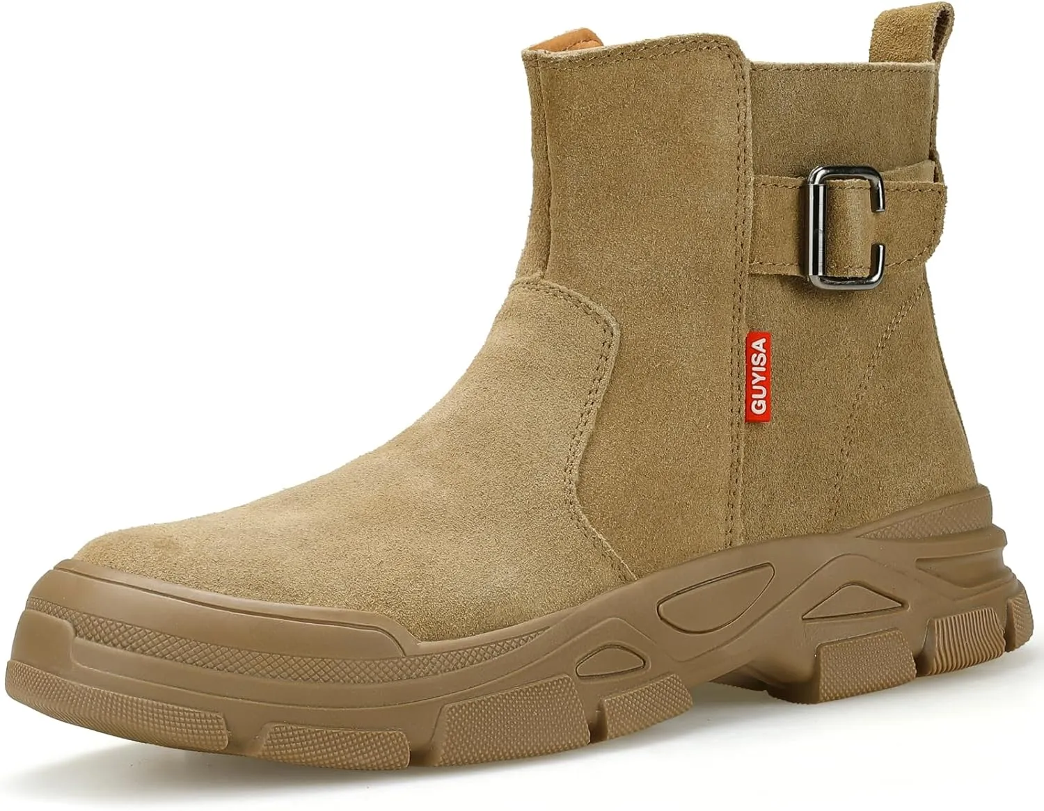 GLANOUDUN Welding Work Boots for Men High top Steel Toe Boots Indestructible Men's Steel Toe Shoes Zipper Construction Shoes Laceless Safety Welder Footwear Brown,7.5