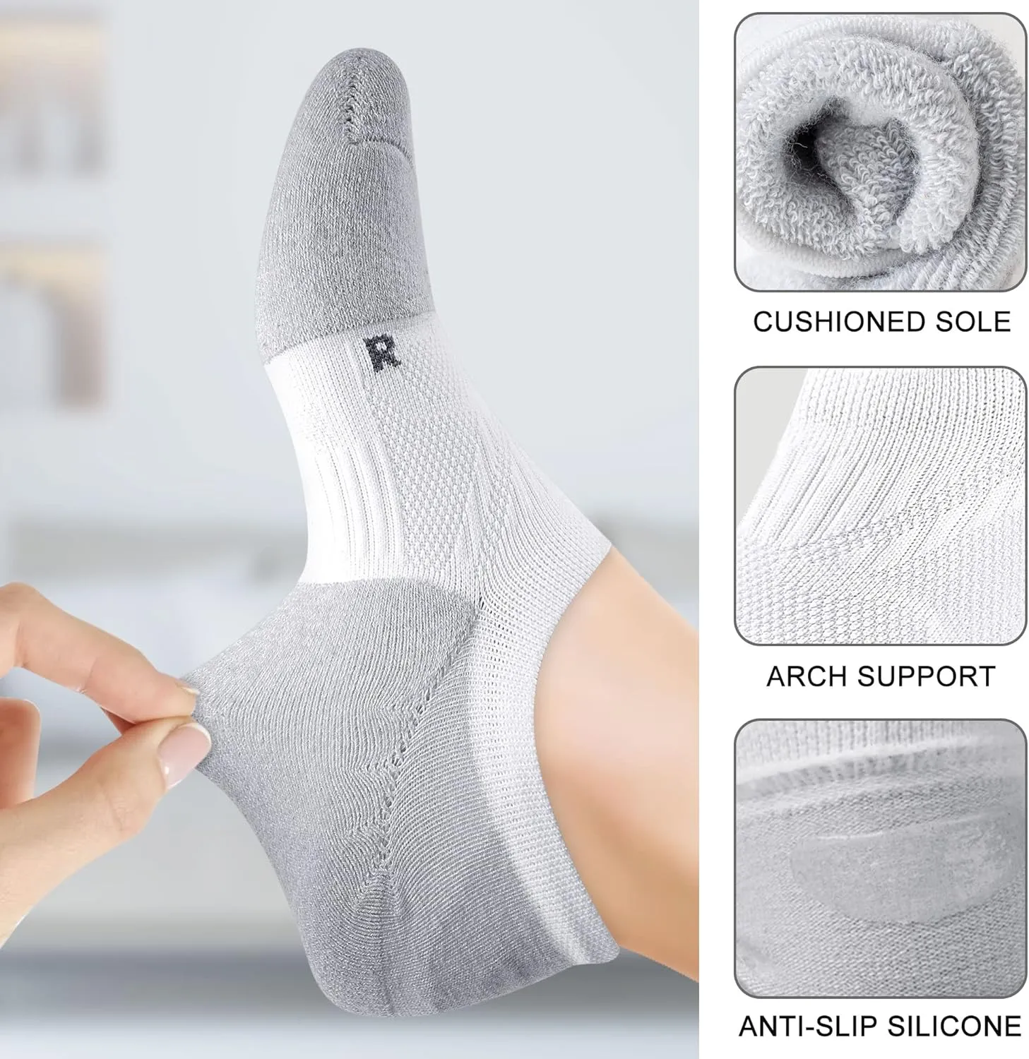 Gonii No Show Socks Womens Athletic Compression Running Low Cut Cushioned Socks 5 Pairs