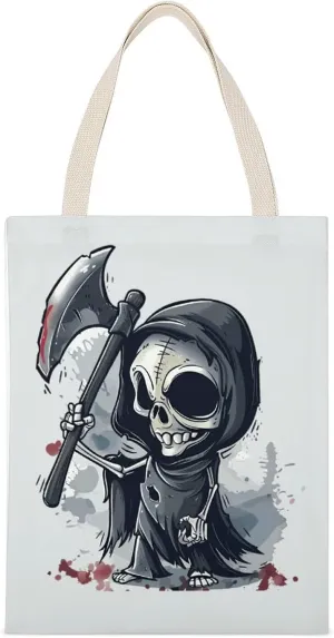 Grim Reaper Death Printed Canvas Tote Bags Shoulder Bag Reusable Grocery Shopping Handbag DIY Gifts 14"x18"