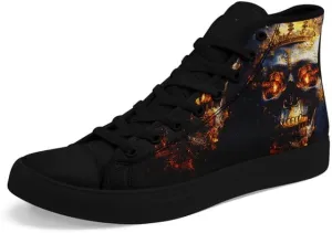 High-top Skull Canvas Sneaker for Men Women Lace up Fashion Unisex Flame Walking Casual Flat Shoes Black White Shoes