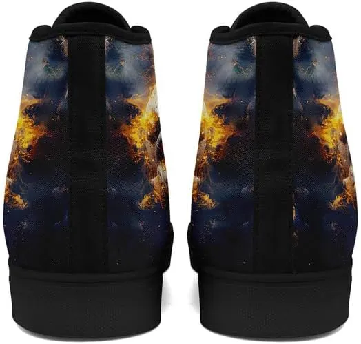 High-top Skull Canvas Sneaker for Men Women Lace up Fashion Unisex Flame Walking Casual Flat Shoes Black White Shoes