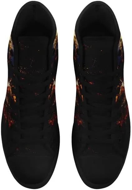 High-top Skull Canvas Sneaker for Men Women Lace up Fashion Unisex Flame Walking Casual Flat Shoes Black White Shoes
