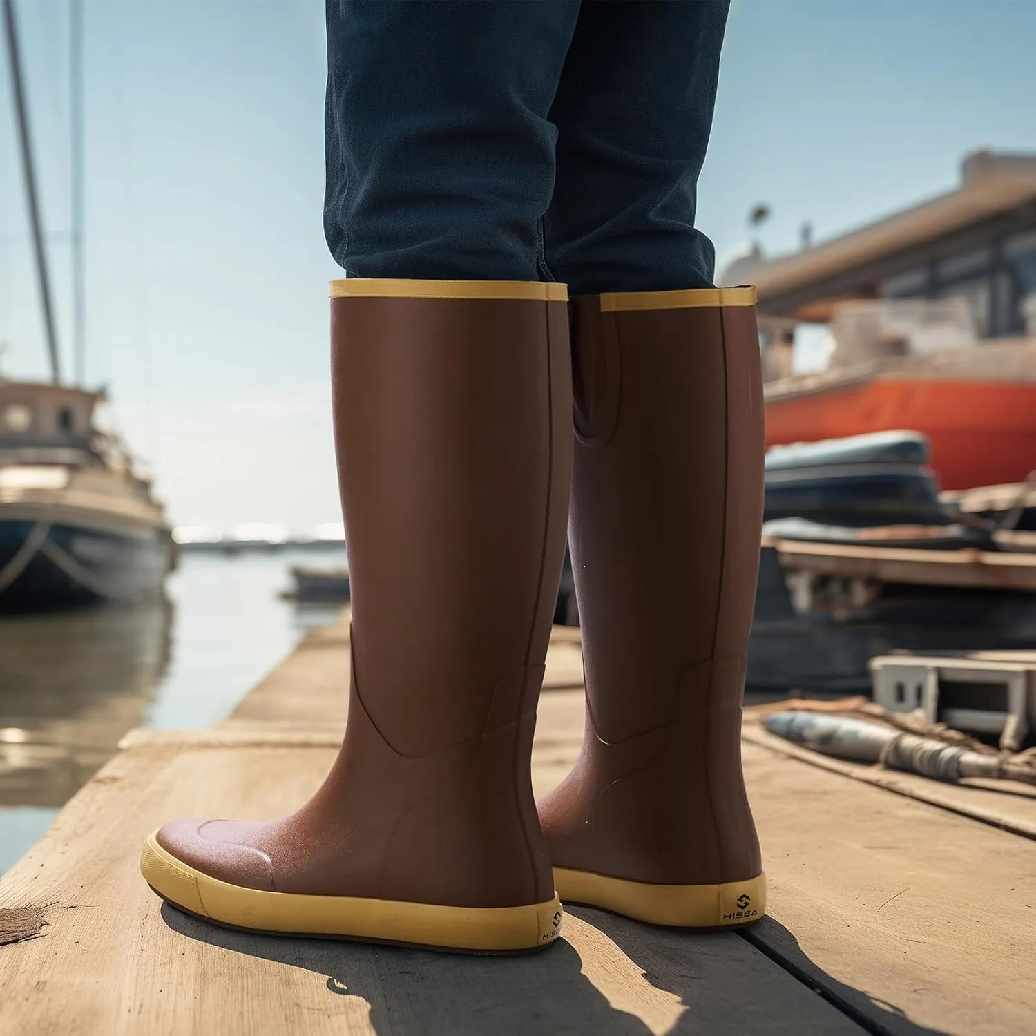 HISEA Mens Rubber Boots, 100% Natural Rubber Tall Rain Boots with Fabric Lining for Men