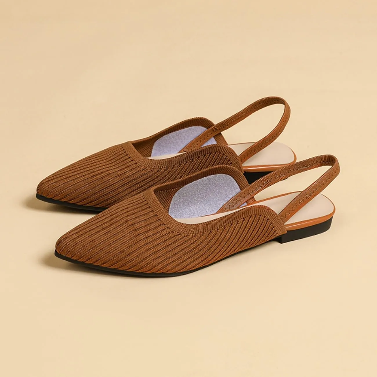 HROYL Slingback Flats for Women Pointed Toe Ballet Flats Shoes Women Dressy Comfortable Slip On Knit Flat Model XTZ-BT6
