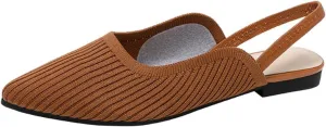 HROYL Slingback Flats for Women Pointed Toe Ballet Flats Shoes Women Dressy Comfortable Slip On Knit Flat Model XTZ-BT6