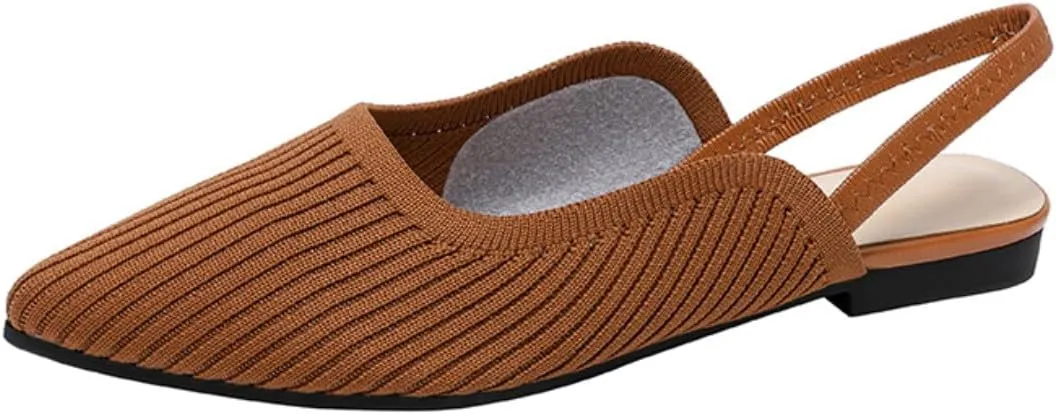 HROYL Slingback Flats for Women Pointed Toe Ballet Flats Shoes Women Dressy Comfortable Slip On Knit Flat Model XTZ-BT6