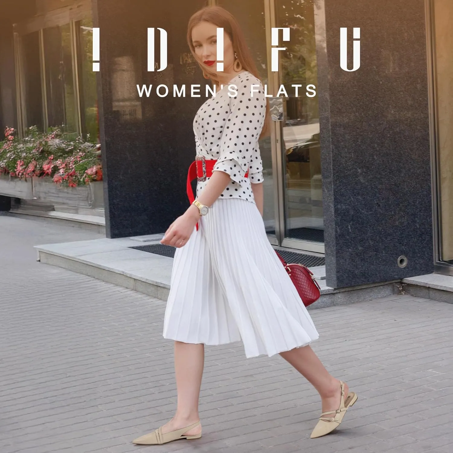 IDIFU Women's Flat Shoes Pointed Toe Strappy Slingback Ballet Flats Wedding Office Work Bridal Formal Dress Shoes for Women Dressy Comfortable Cute Trendy Ladies Flats
