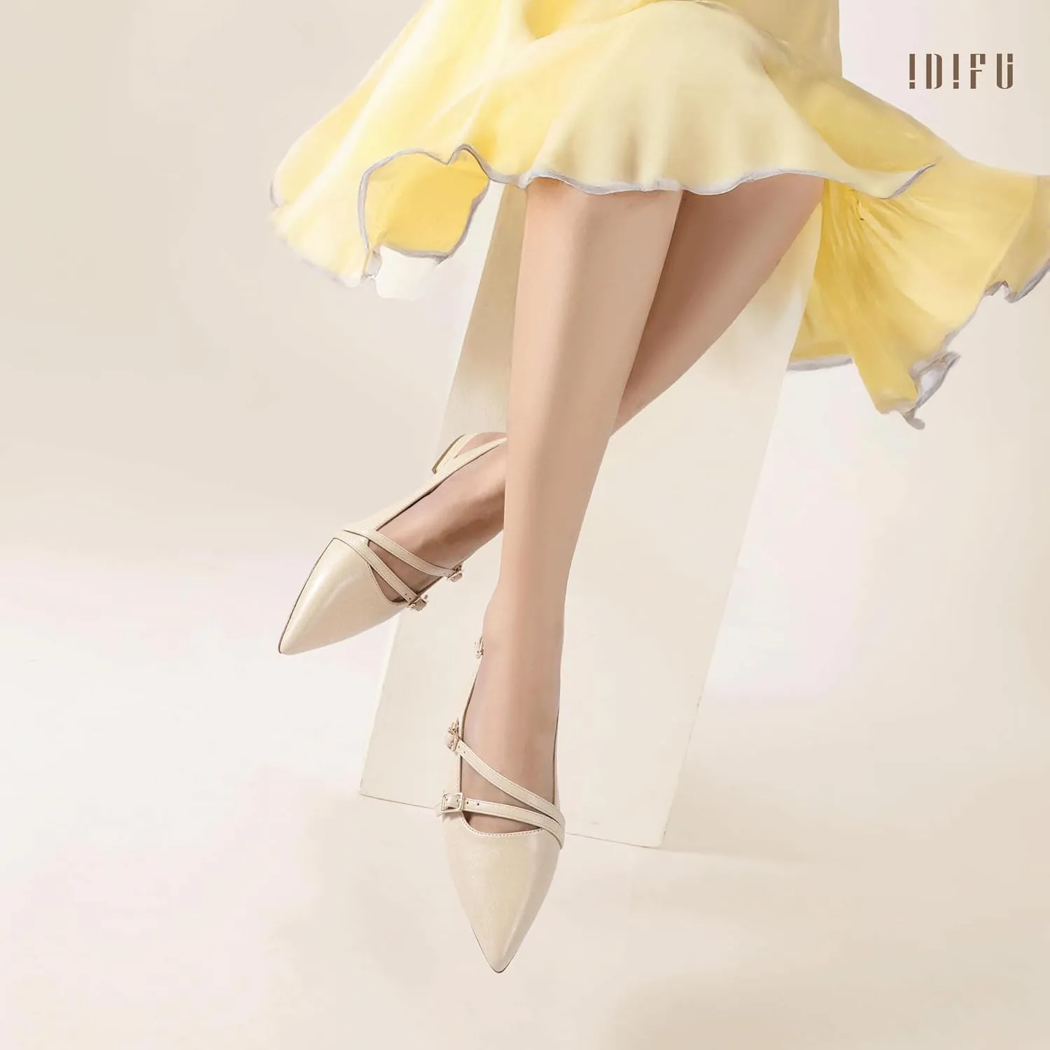 IDIFU Women's Flat Shoes Pointed Toe Strappy Slingback Ballet Flats Wedding Office Work Bridal Formal Dress Shoes for Women Dressy Comfortable Cute Trendy Ladies Flats
