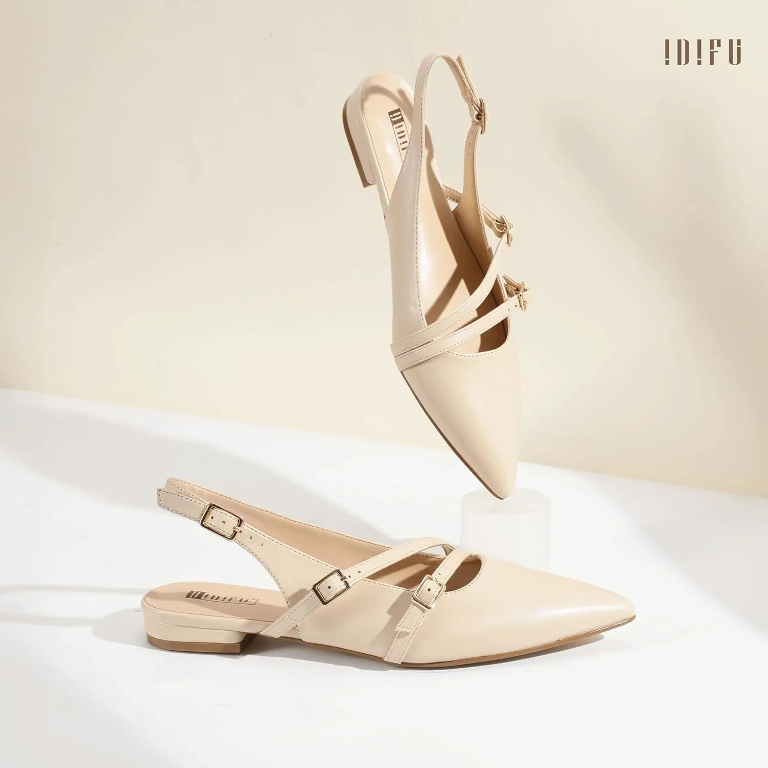 IDIFU Women's Flat Shoes Pointed Toe Strappy Slingback Ballet Flats Wedding Office Work Bridal Formal Dress Shoes for Women Dressy Comfortable Cute Trendy Ladies Flats