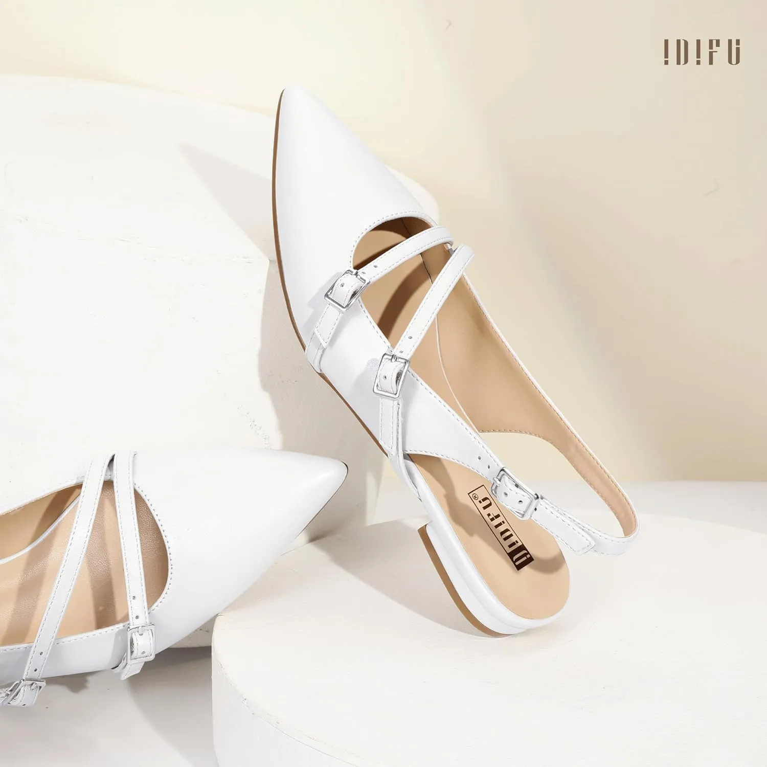 IDIFU Women's Flat Shoes Pointed Toe Strappy Slingback Ballet Flats Wedding Office Work Bridal Formal Dress Shoes for Women Dressy Comfortable Cute Trendy Ladies Flats