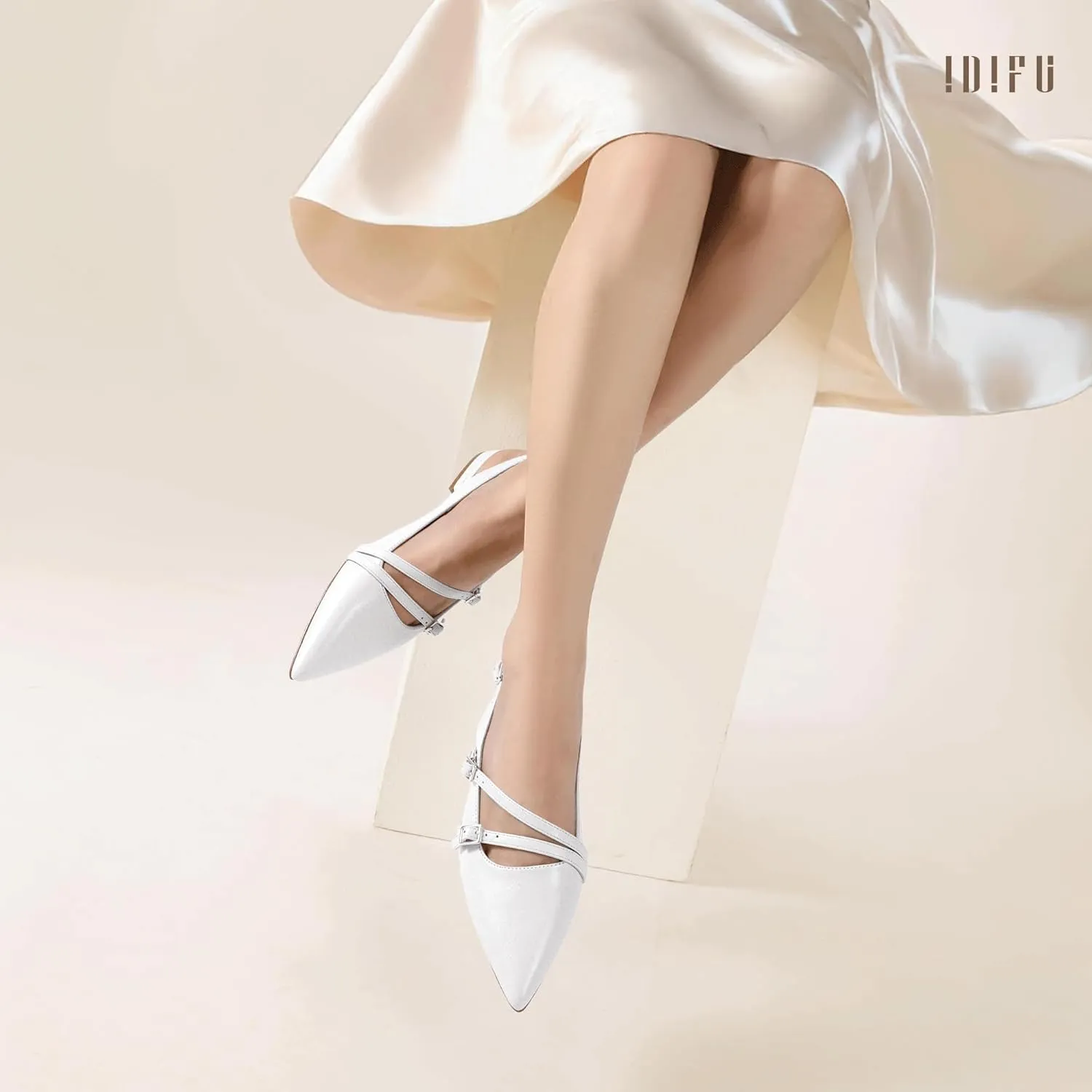 IDIFU Women's Flat Shoes Pointed Toe Strappy Slingback Ballet Flats Wedding Office Work Bridal Formal Dress Shoes for Women Dressy Comfortable Cute Trendy Ladies Flats