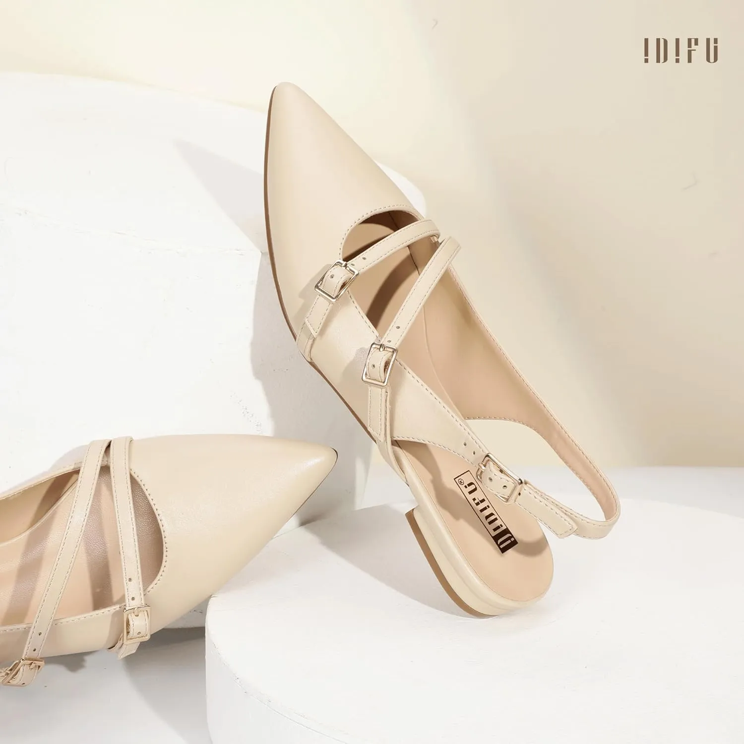 IDIFU Women's Flat Shoes Pointed Toe Strappy Slingback Ballet Flats Wedding Office Work Bridal Formal Dress Shoes for Women Dressy Comfortable Cute Trendy Ladies Flats