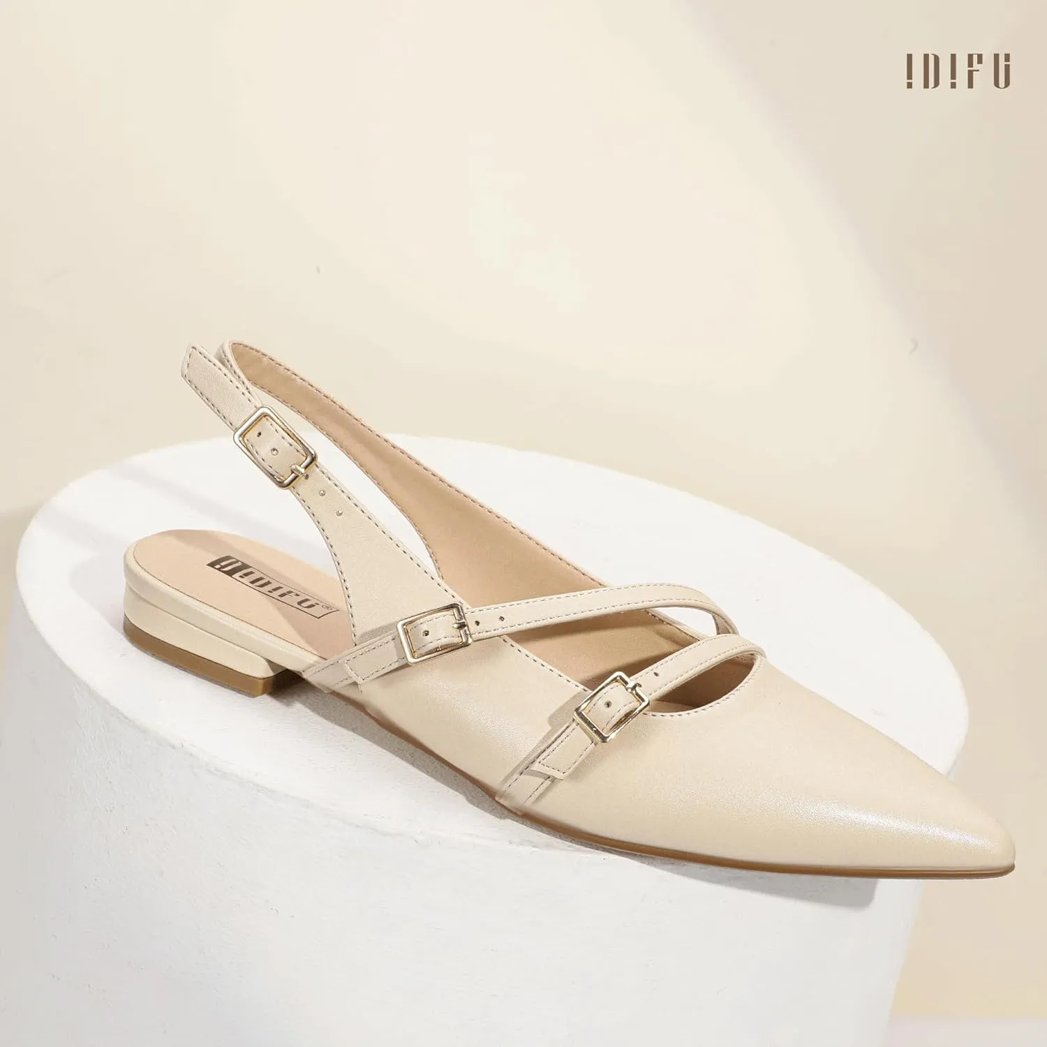 IDIFU Women's Flat Shoes Pointed Toe Strappy Slingback Ballet Flats Wedding Office Work Bridal Formal Dress Shoes for Women Dressy Comfortable Cute Trendy Ladies Flats