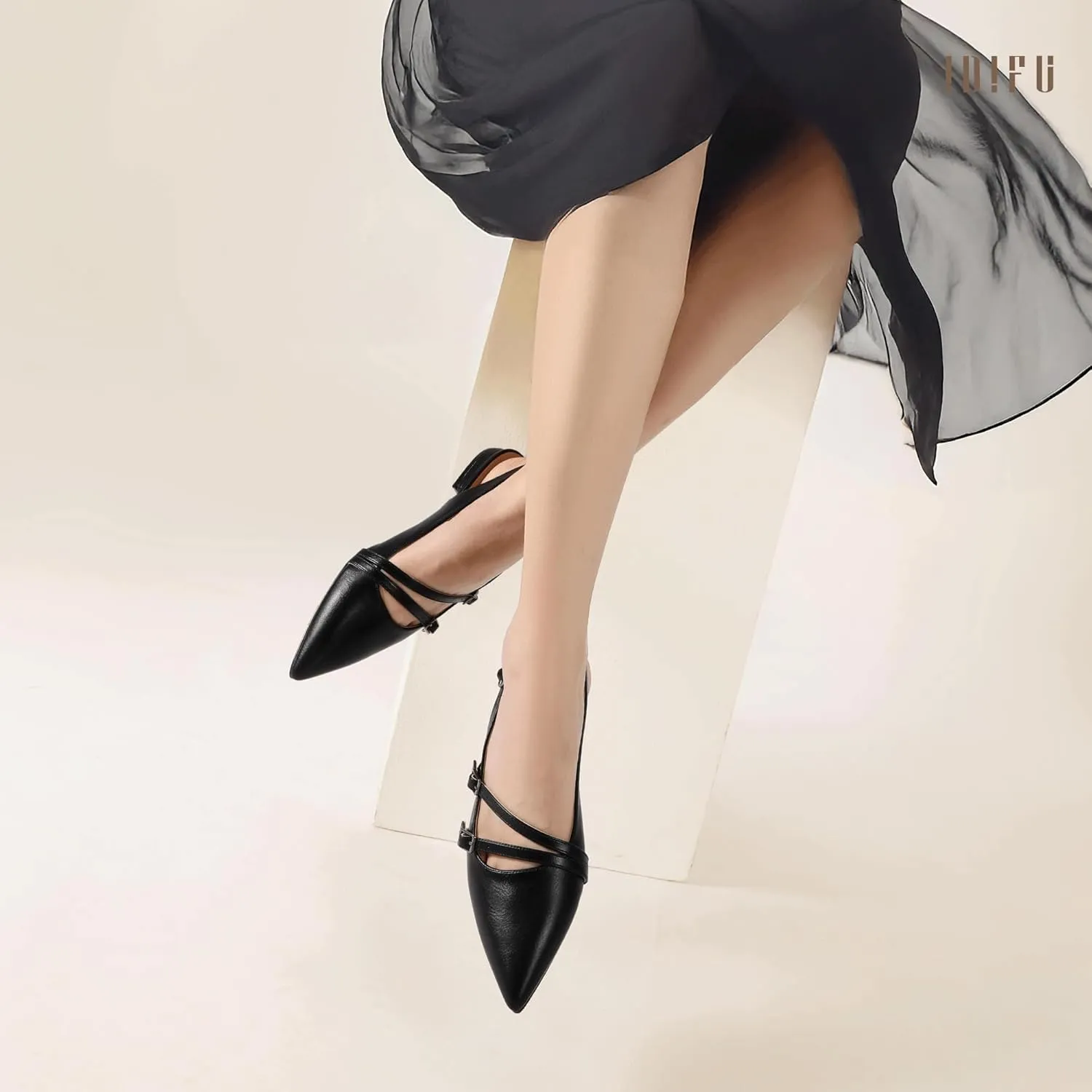 IDIFU Women's Flat Shoes Pointed Toe Strappy Slingback Ballet Flats Wedding Office Work Bridal Formal Dress Shoes for Women Dressy Comfortable Cute Trendy Ladies Flats