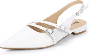 IDIFU Women's Flat Shoes Pointed Toe Strappy Slingback Ballet Flats Wedding Office Work Bridal Formal Dress Shoes for Women Dressy Comfortable Cute Trendy Ladies Flats
