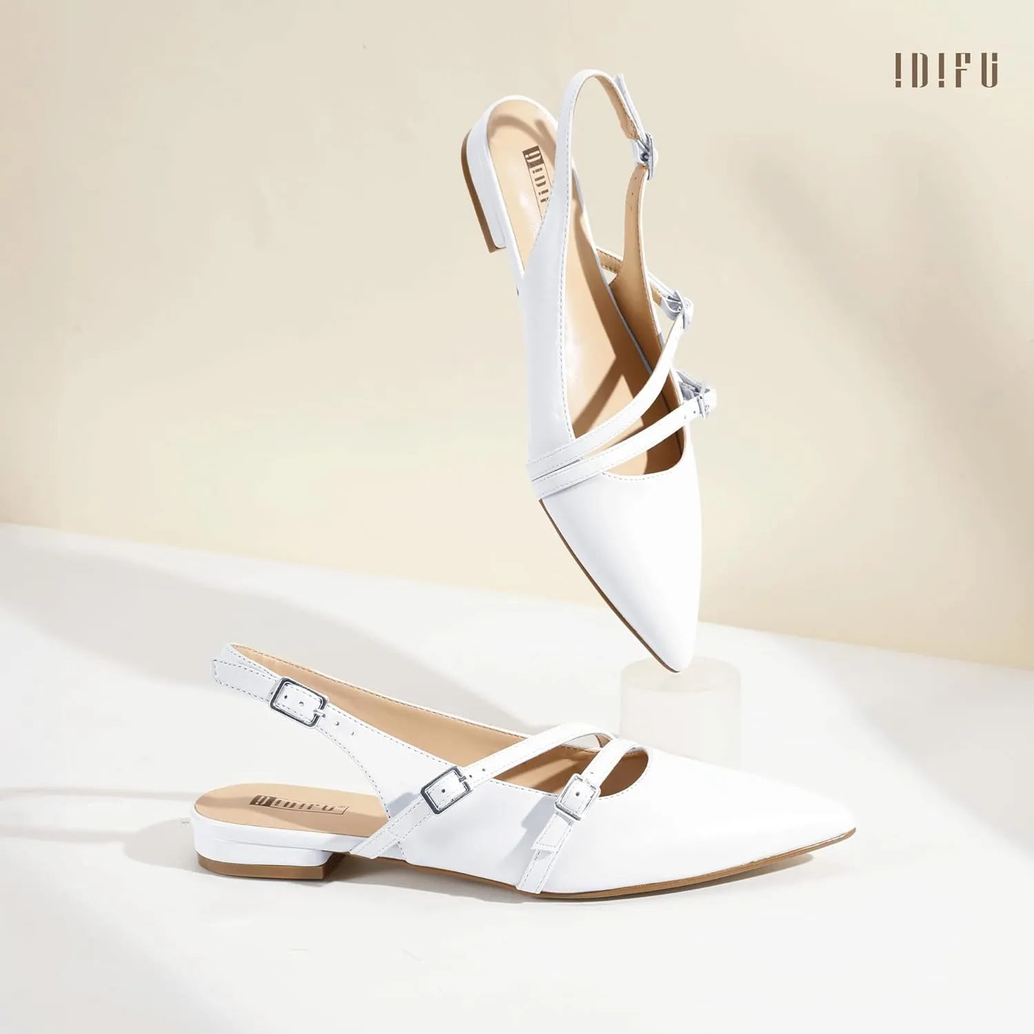IDIFU Women's Flat Shoes Pointed Toe Strappy Slingback Ballet Flats Wedding Office Work Bridal Formal Dress Shoes for Women Dressy Comfortable Cute Trendy Ladies Flats