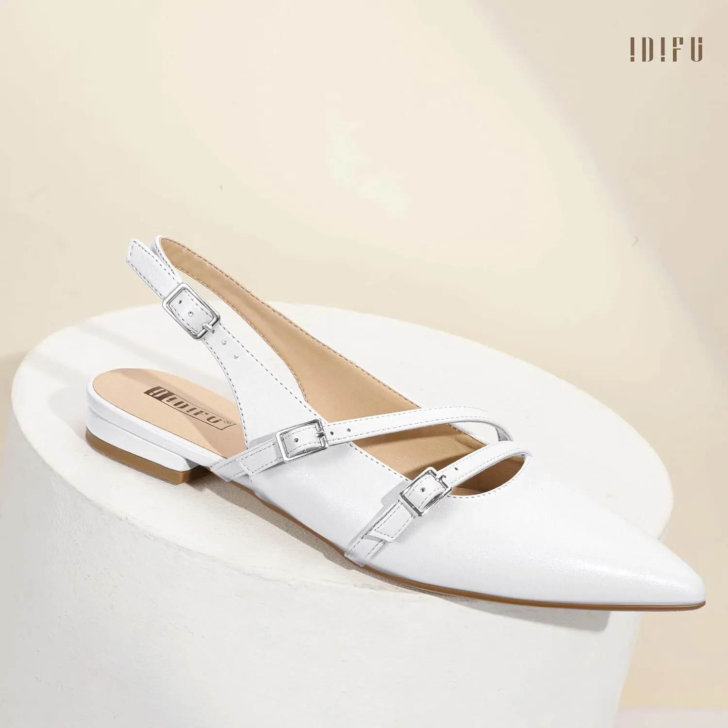 IDIFU Women's Flat Shoes Pointed Toe Strappy Slingback Ballet Flats Wedding Office Work Bridal Formal Dress Shoes for Women Dressy Comfortable Cute Trendy Ladies Flats