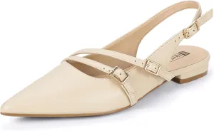 IDIFU Women's Flat Shoes Pointed Toe Strappy Slingback Ballet Flats Wedding Office Work Bridal Formal Dress Shoes for Women Dressy Comfortable Cute Trendy Ladies Flats