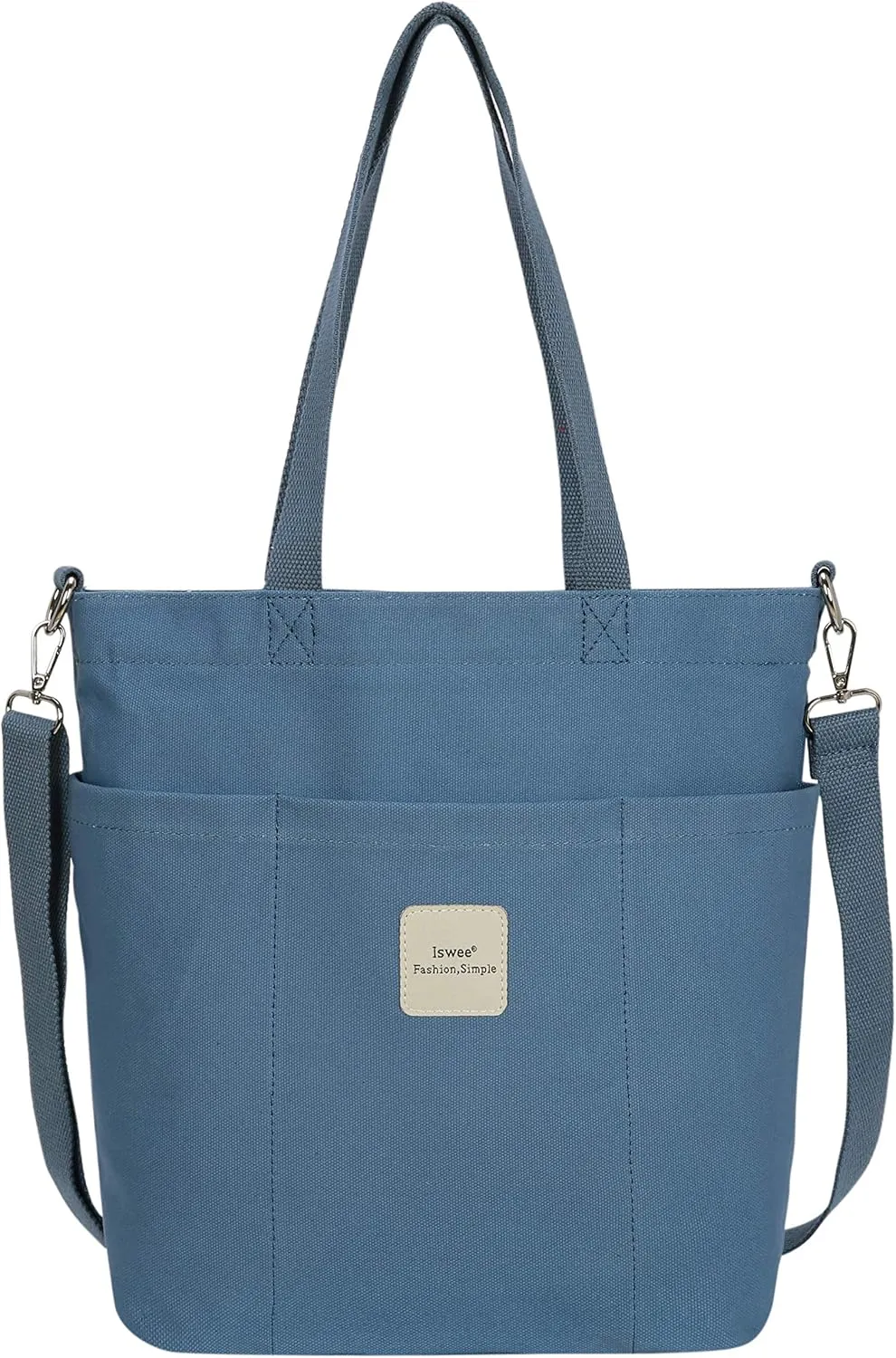 Iswee Canvas Tote Bag with Zipper Multi Pockets Tote Purse for Women Fashion Crossbody Tote Shoulder Bag Handbag Everyday Bag