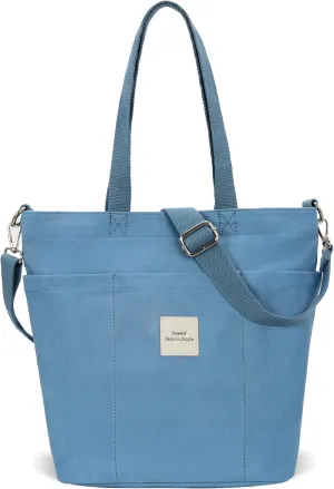 Iswee Canvas Tote Bag with Zipper Multi Pockets Tote Purse for Women Fashion Crossbody Tote Shoulder Bag Handbag Everyday Bag