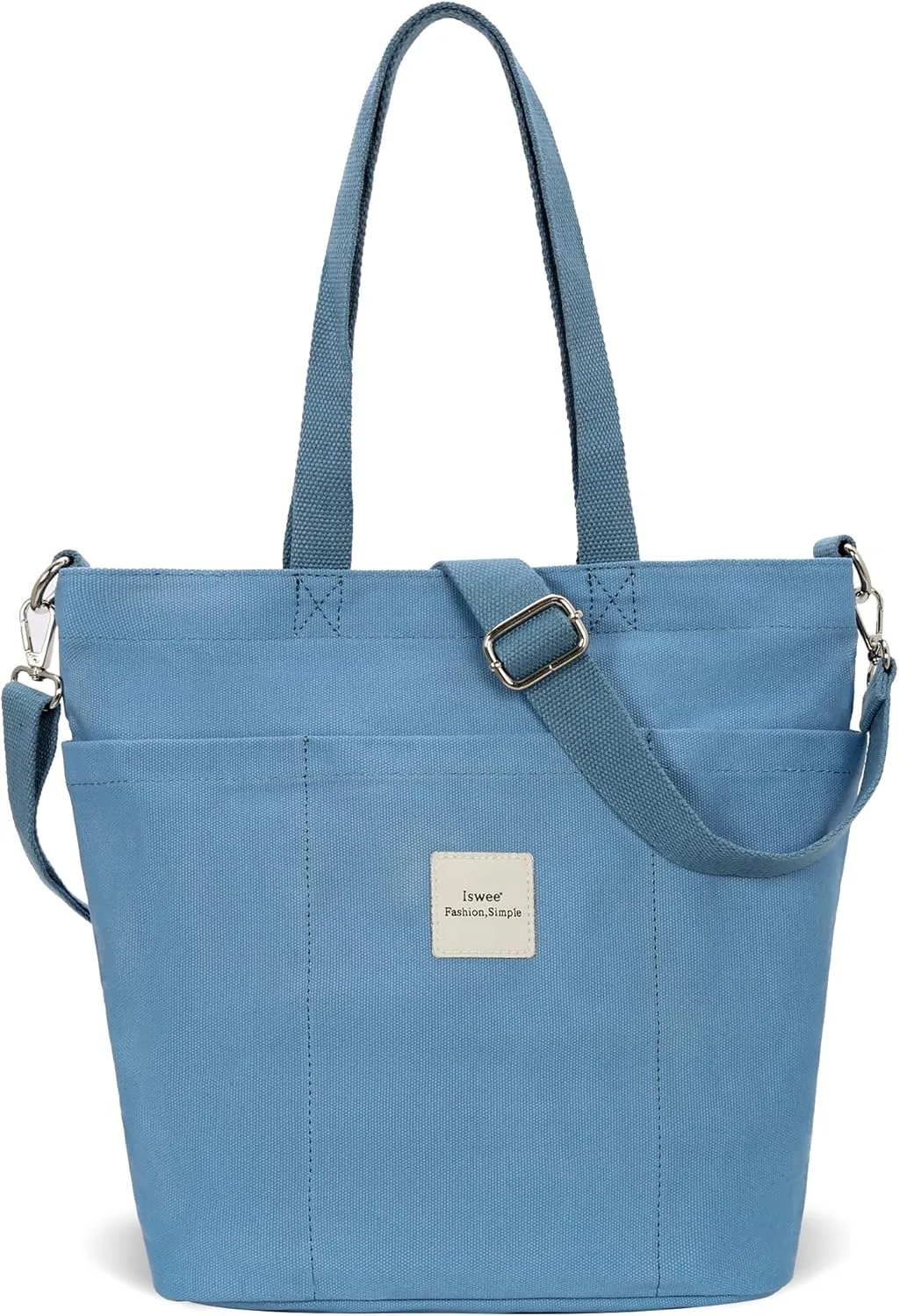 Iswee Canvas Tote Bag with Zipper Multi Pockets Tote Purse for Women Fashion Crossbody Tote Shoulder Bag Handbag Everyday Bag