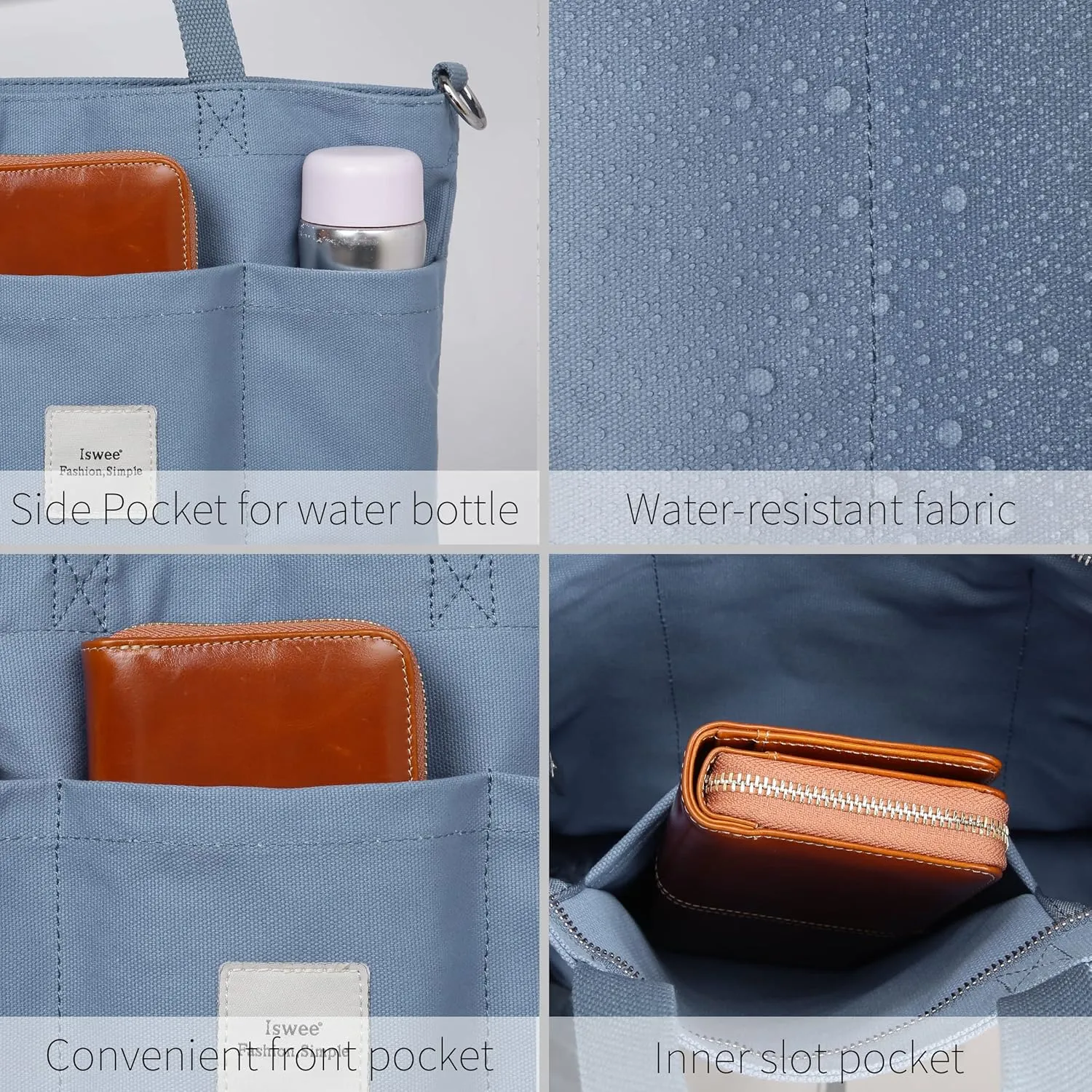 Iswee Canvas Tote Bag with Zipper Multi Pockets Tote Purse for Women Fashion Crossbody Tote Shoulder Bag Handbag Everyday Bag