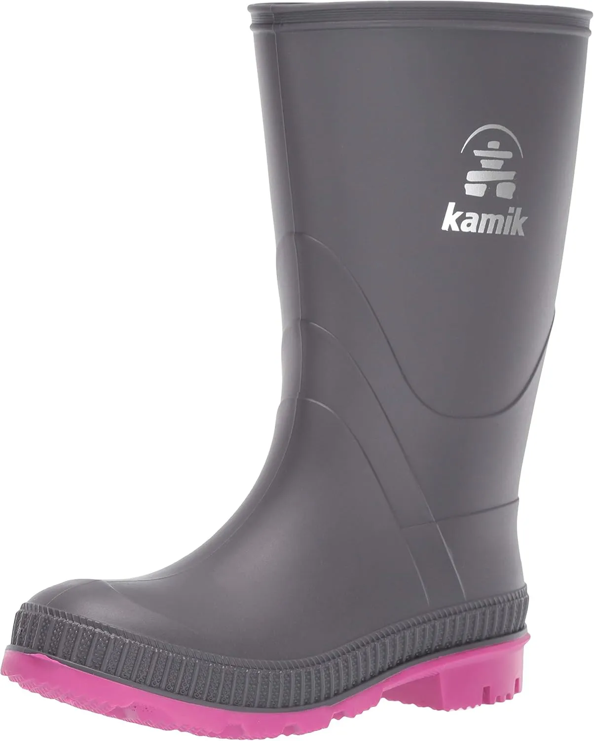 Kamik Kids Stomp Waterproof Rain Boots,Charcoal/Magenta,11