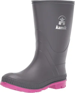 Kamik Kids Stomp Waterproof Rain Boots,Charcoal/Magenta,11
