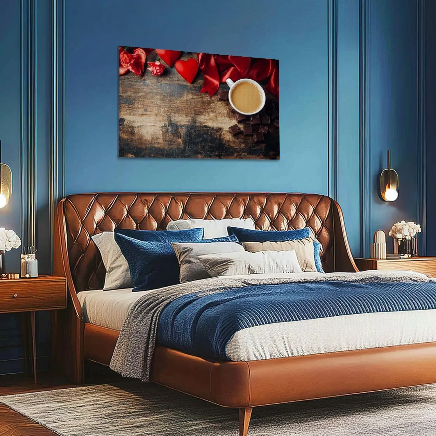 Large Canvas Wall Art Valentine s day flat lay Canvas Art Prints Pictures Wall Decor Framed And Stretched Poster Living Room Wall Paintings 20x32 Inches