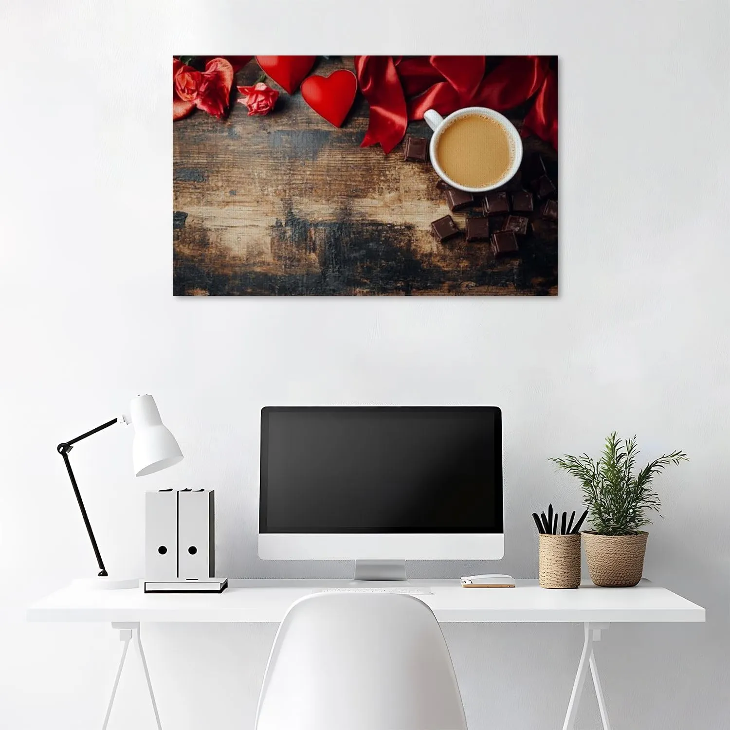 Large Canvas Wall Art Valentine s day flat lay Canvas Art Prints Pictures Wall Decor Framed And Stretched Poster Living Room Wall Paintings 20x32 Inches