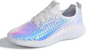 LUCKY STEP Women's Metallic Fashion Sneaker Leatherette Studded Jogger Lightweight Casual Walking Shoes