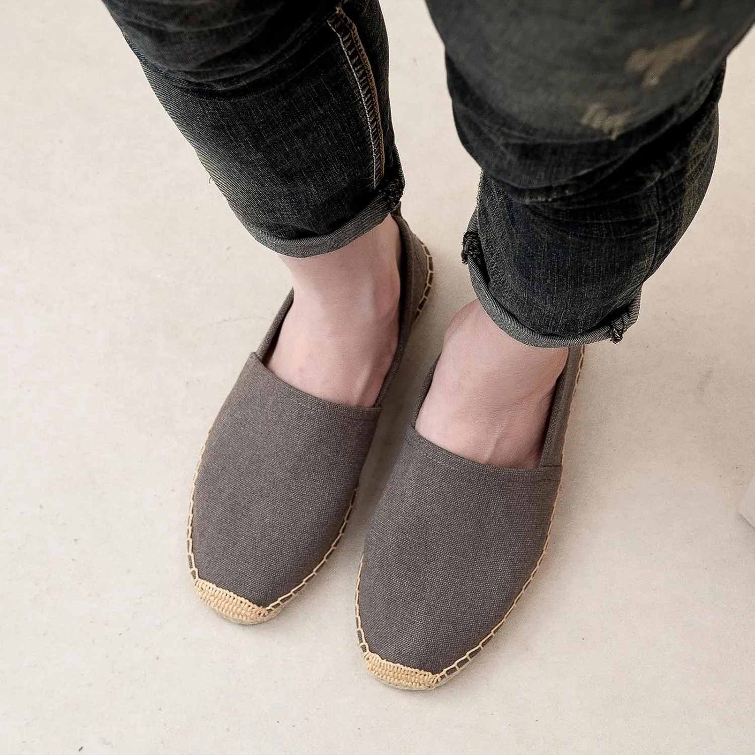 Men's Flat Espadrilles - Mens Sneakers Casual Comfy Linen Vegan Canvas Shoes Men's Flat Shoes Non-Slip Sole Suitable for Summer,Spring,Autumn Any Scenario