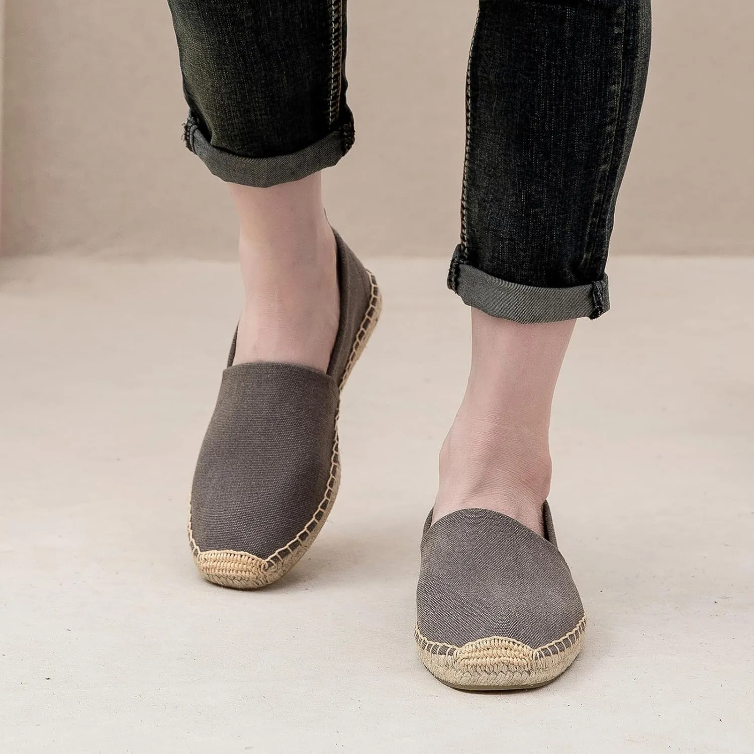 Men's Flat Espadrilles - Mens Sneakers Casual Comfy Linen Vegan Canvas Shoes Men's Flat Shoes Non-Slip Sole Suitable for Summer,Spring,Autumn Any Scenario