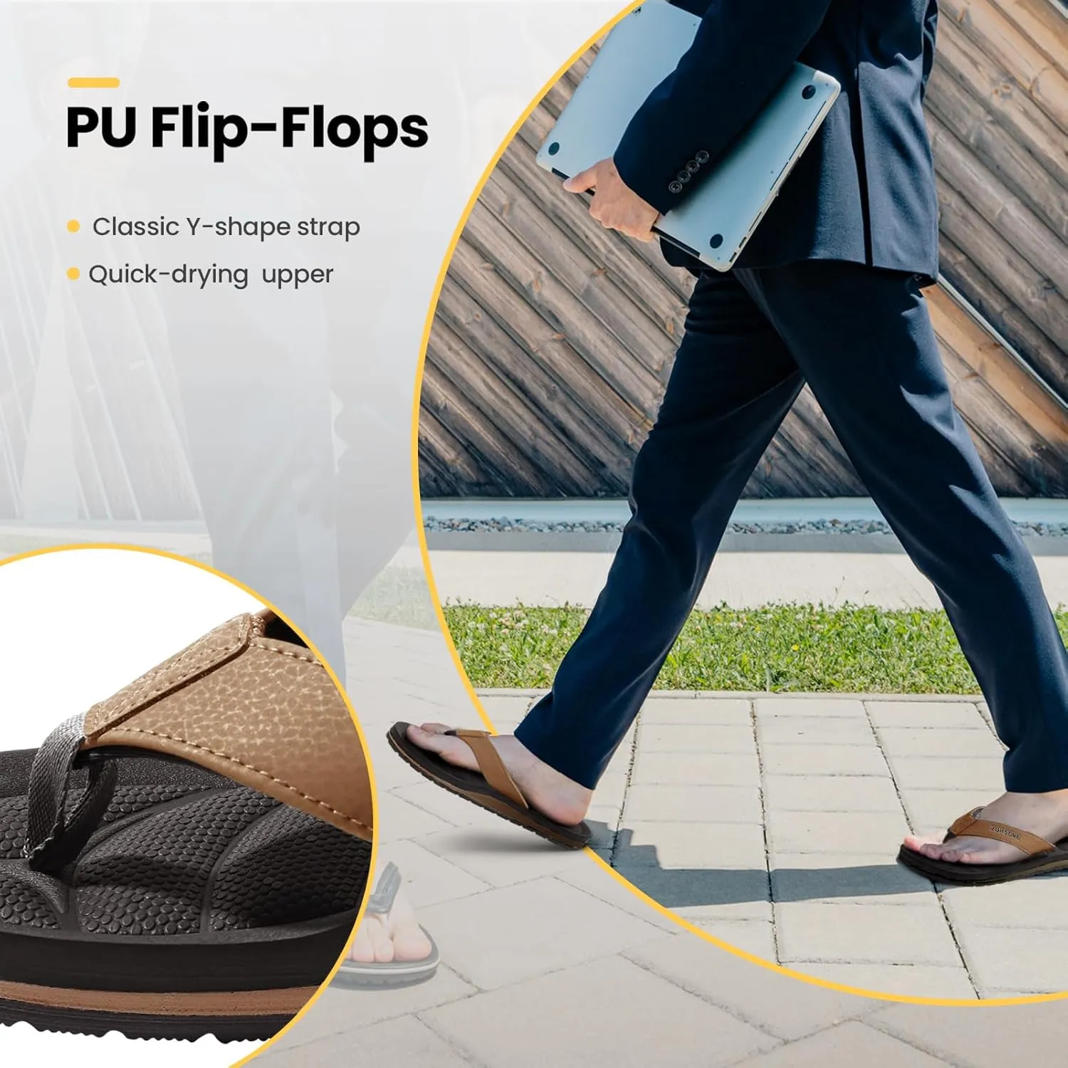 Mens Flip Flops - Comfort Arch Support Slides - Memory Foam Slip On Beach Sandals - Waterproof Open Toe Thong Slippers Summer Footwear