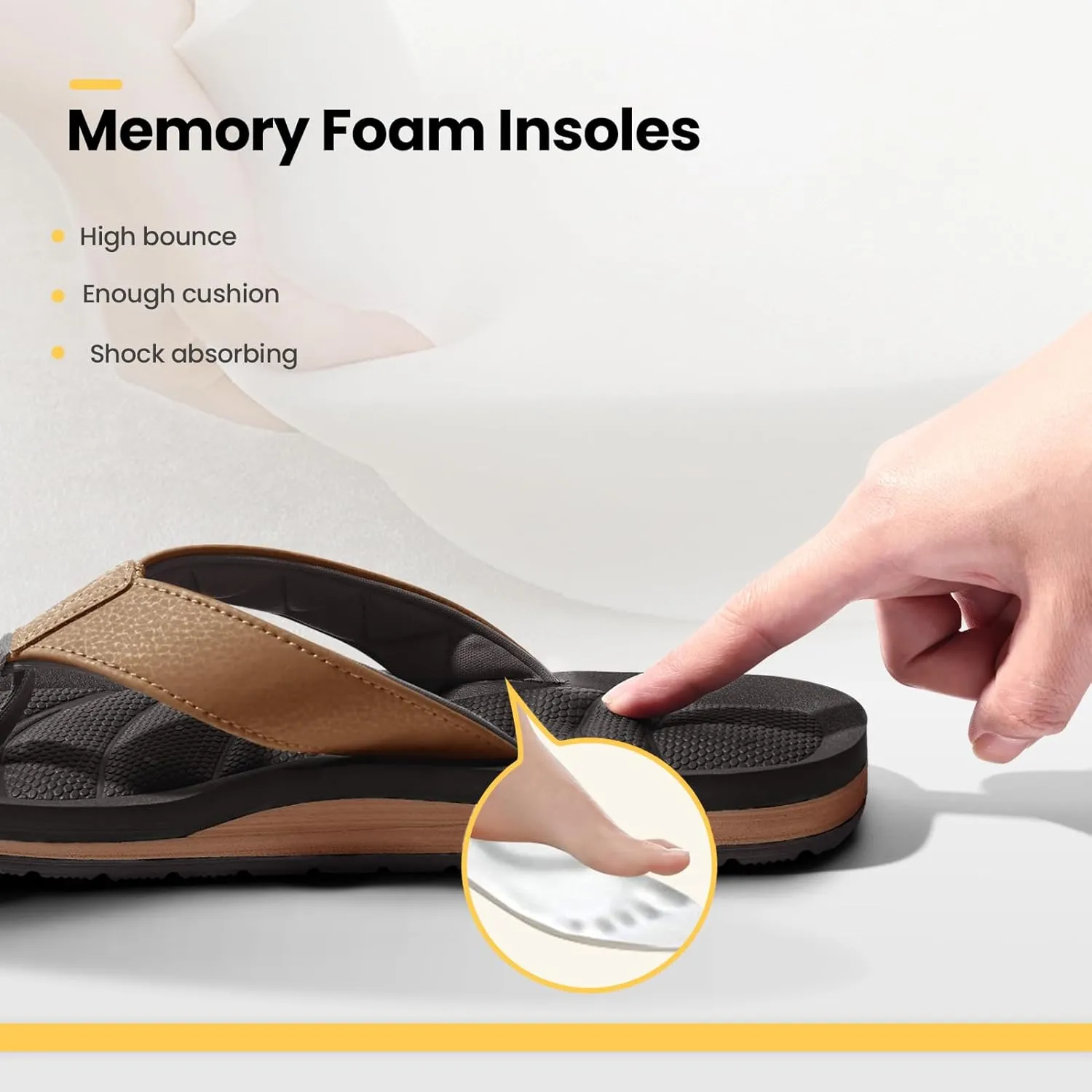 Mens Flip Flops - Comfort Arch Support Slides - Memory Foam Slip On Beach Sandals - Waterproof Open Toe Thong Slippers Summer Footwear