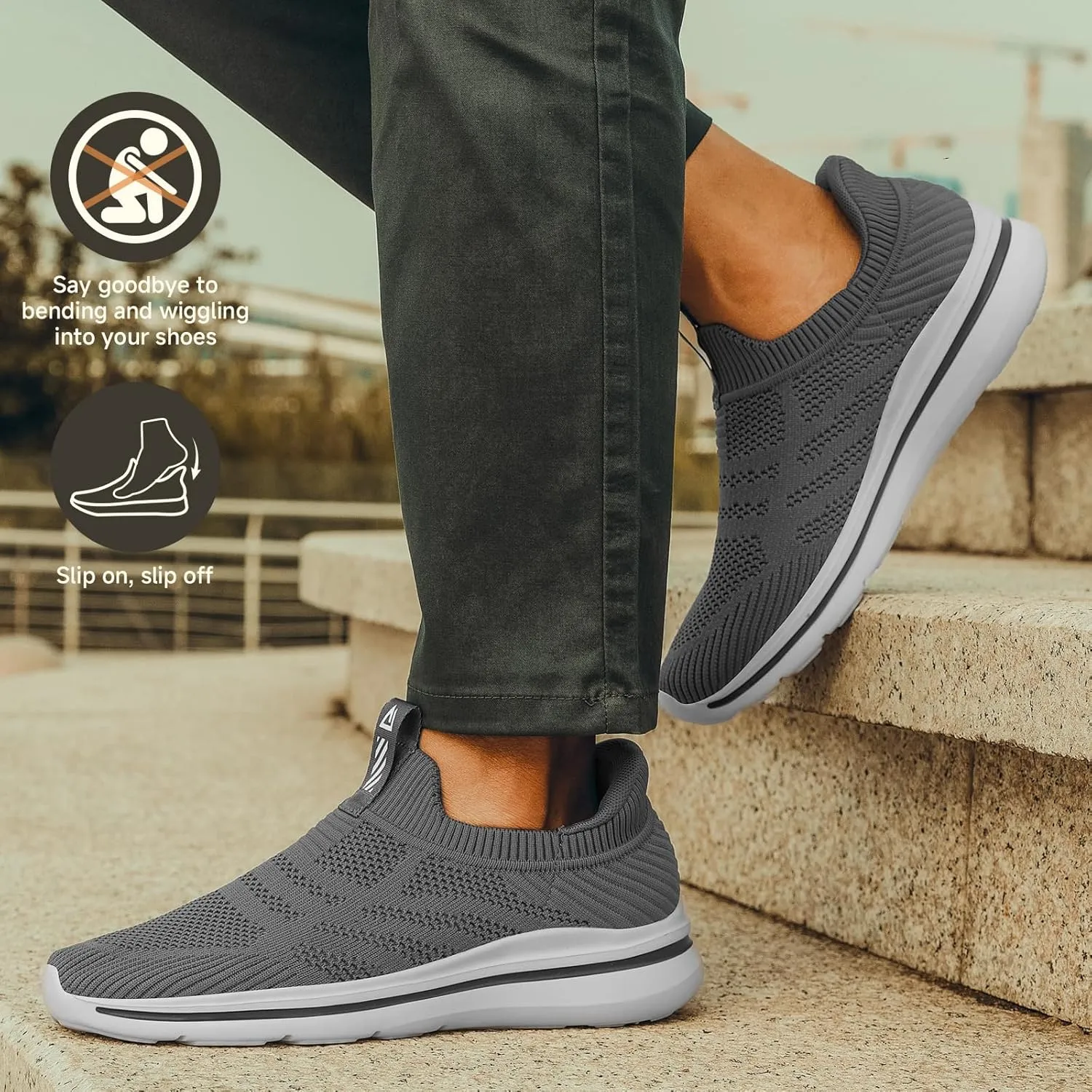 Men's Hands-Free Slip On Sneakers | Laceless Walking Shoes for Gym/Travel/Office