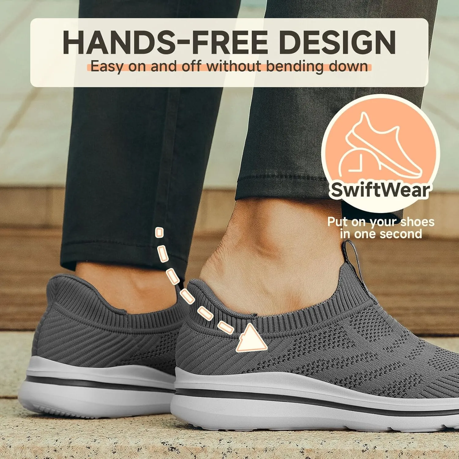 Men's Hands-Free Slip On Sneakers | Laceless Walking Shoes for Gym/Travel/Office