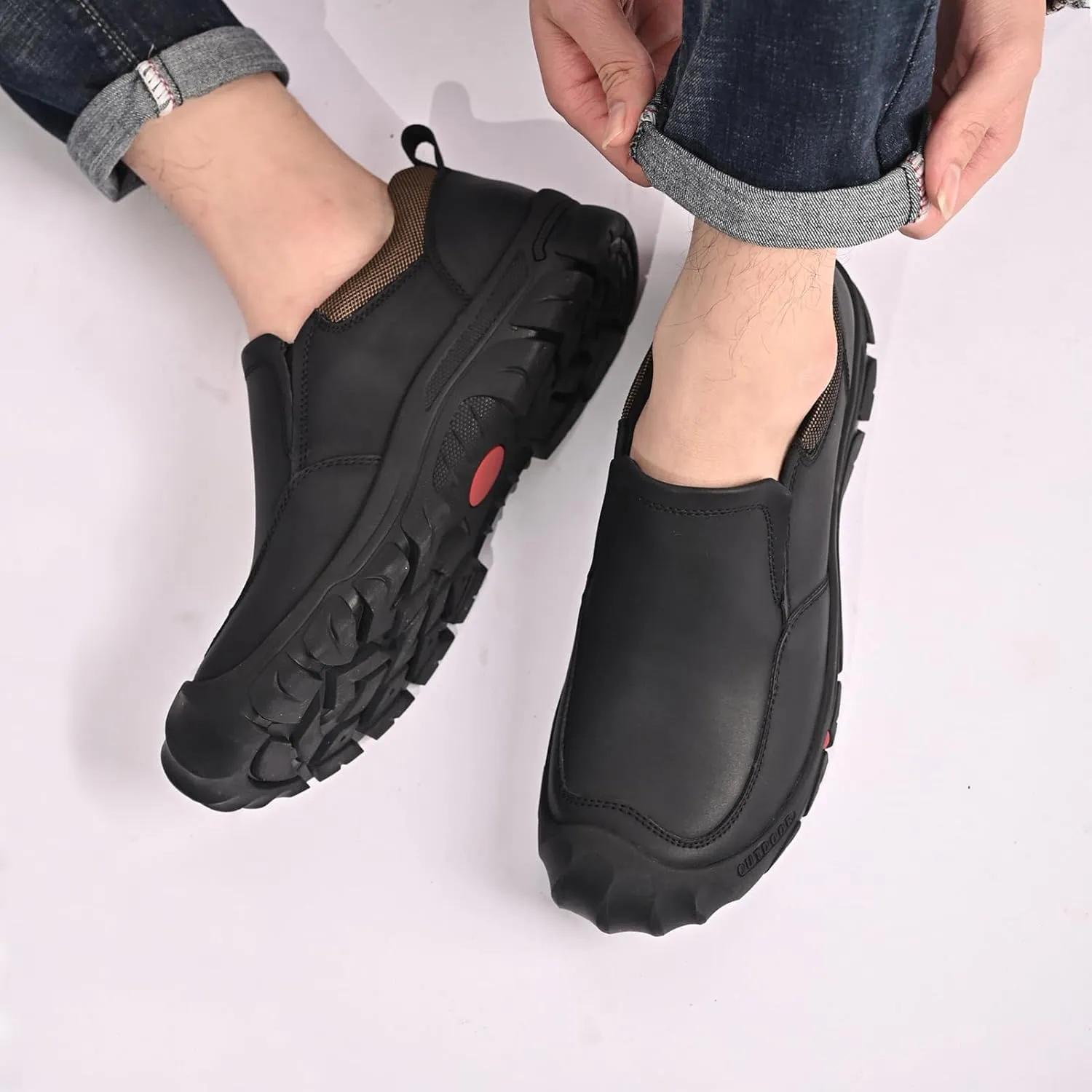 Mens Leather Slip On Hiking Outdoor Waterproof Causal Loafers Work Walking Shoes
