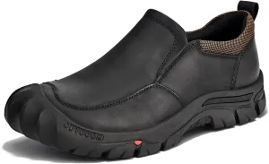 Mens Leather Slip On Hiking Outdoor Waterproof Causal Loafers Work Walking Shoes