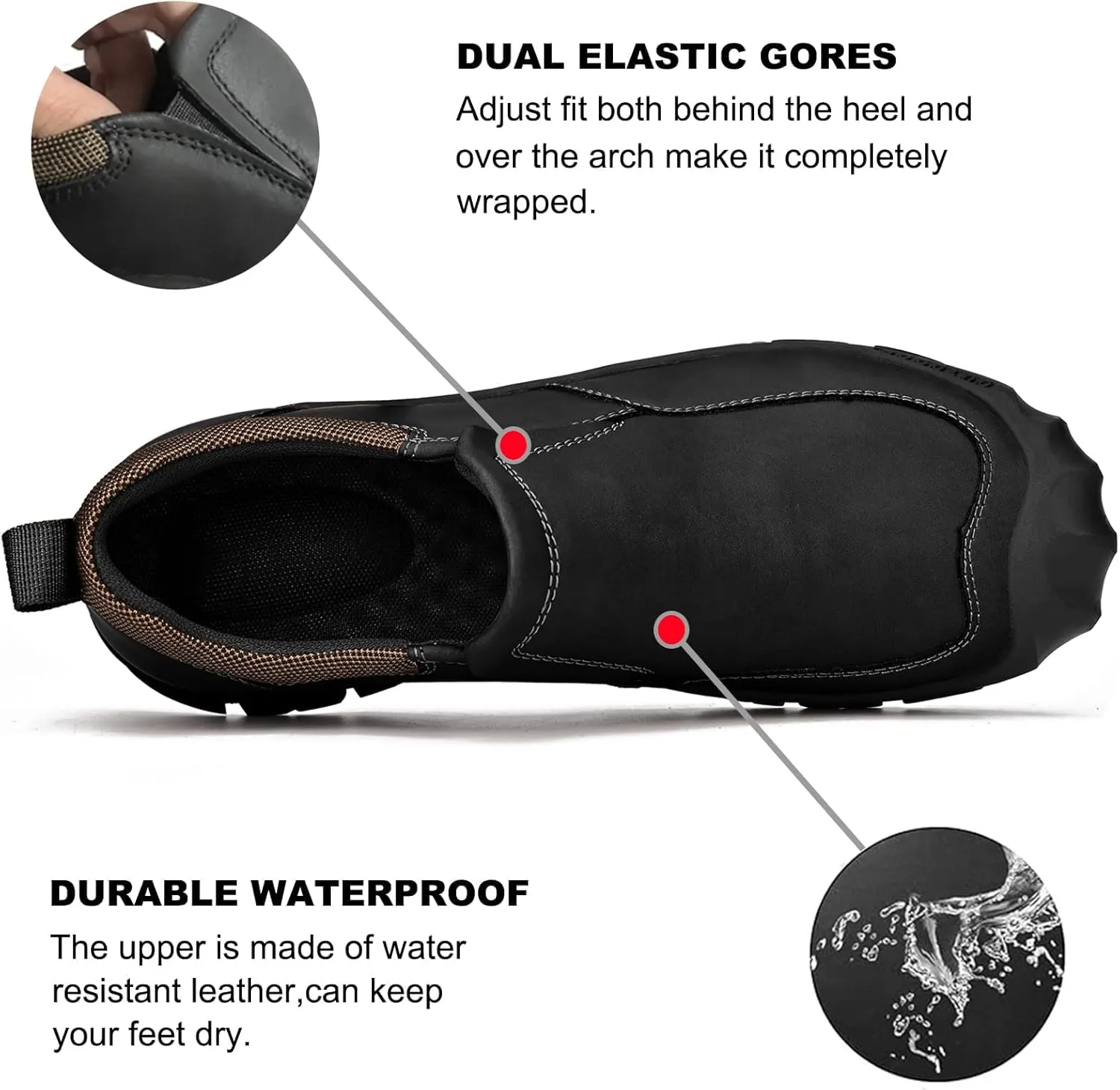 Mens Leather Slip On Hiking Outdoor Waterproof Causal Loafers Work Walking Shoes