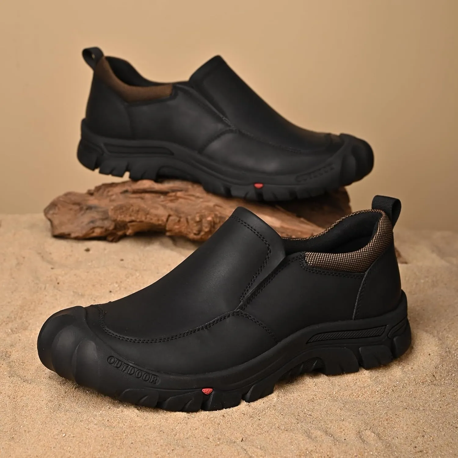 Mens Leather Slip On Hiking Outdoor Waterproof Causal Loafers Work Walking Shoes