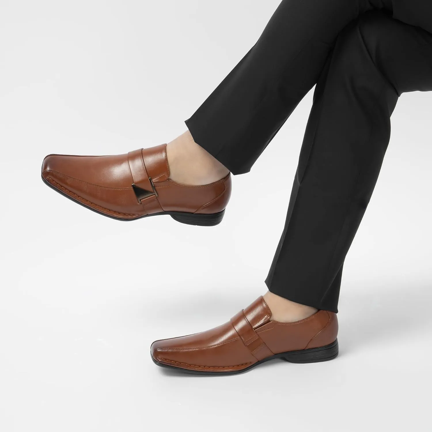 Men's Loafers Dress Shoes Slip on, Leather Lined, Cushioned Insole, Soft Lining, Sturdy Design with Buckle, Classic Comfort Elegance