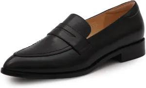 Mona flying Women's Leather Pointed Toe Penny Loafer Dress Casual Slip on Flat Office Work Shoes for Ladies